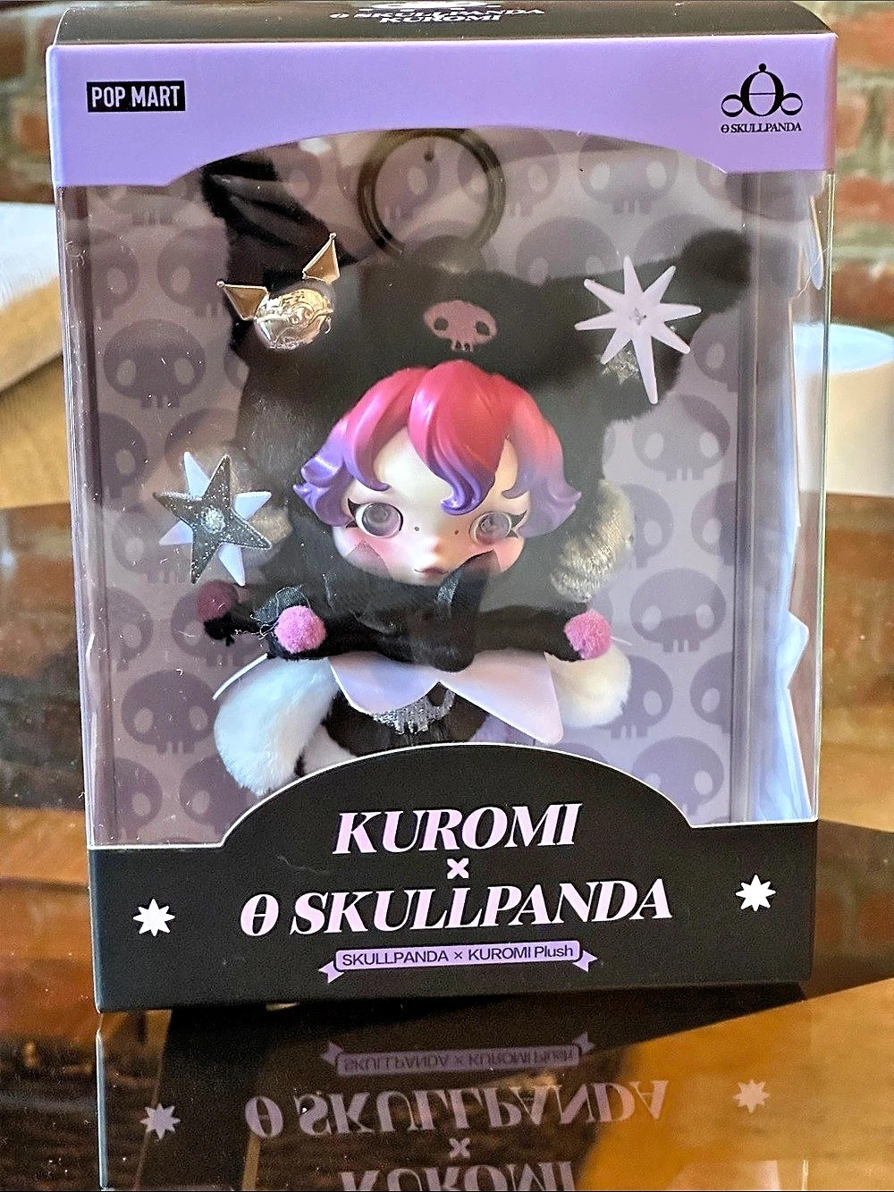 POP MART Kuromi x Skulllpanda Plush Figure in Black & Pink NWT